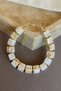 Cream Cube Beaded Bracelet - Marble Pattern with Gold Dorika Detail and Adjustable Chain
