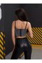 Feminine Molded Shiny Glitter Top with Chest Pads and Adjustable Back Buckle Black Straps Metallic Gray Night Club Leisure Cocktail Party Event Blouse Crop - 3