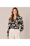 Women's Black Viscose Patterned Long Sleeve Buttoned Colored Shirt