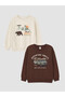 Two Mt Shop Quality Lcw Kids Brown 3 Thread Raster Printed Standard & Regular Boys Sweater