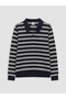 Navy Blue Polo Collar Striped Boy's Sweatshirt - 2