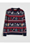 Two Mt Shop Quality Xside Navy Blue Knitwear Printed Oval Collar Boys' Sweater