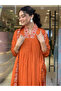 Orange Silk Gown Pant & Duppatta - ALV2064 | Orange-Size:XL-42-Inches