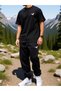Men's Cotton Oversize Eagle Printed Tracksuit Set Crew Neck Casual Combination - 4