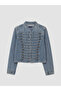 Women's Jean Jacket with High Collar and Decorative Buttons - 6
