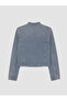Women's Jean Jacket with High Collar and Decorative Buttons - 7