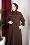 Winter Chenille Fabric Detachable Hooded Stone Detailed İclal Ferace (Bitter Brown) - 6