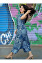 Indigo Blue Patchwork Printed A-Line Kurti Palazzo Set - ALV2168 | Indigo Blue-Size:XL-42-Inches