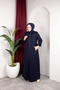 Winter Chenille Fabric Detachable Hooded Stone Detailed İclal Ferace (Navy Blue) - 3
