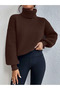 Women's Coffee-Beige 2-Pack High-Neck Oversize Knitwear Sweater Ribbed Flowy Soft Textured Cotton Turtleneck - 5
