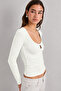 Window Detail Gathered Collar Long Sleeve Viscose Blouse - 2