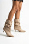 Women's Beige Suede Ruffled Pino Heel Boots Un001-0806 - 2