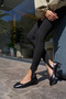 Fiyoli Women's Black Genuine Leather Mini-Heeled Ballet Flats - 5
