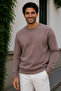 Men's Brown 3 Thread Crew Neck Sweat Soft Puff Fabric - 4