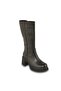 D26Kc-2085 Women's Genuine Leather 7 cm Thick Heeled Blunt Toe Classic Boots Black