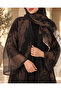 Luxury Abstract Print Open Abaya with Matching Hijab/Shawl – Black, Mocha & Ivory - 3