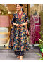 Navy Blue Floral Printed Anarkali Kurta Palazzo Set - ALV1700 | Navy Blue-Size:XL-42-Inches