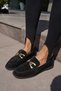 Rosi Women's Black Suede Genuine Leather Imported Buckle Detail Loafer Shoes - 6