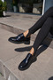 Jade Women's Black Genuine Leather Lace-Up Oxford Loafer Shoes - 3