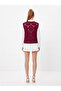 Women's Crochet Burgundy Crewneck Flower-Patterned Seasonal Vest - 3