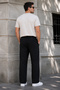 Men's Black Ribbed Baggy Sweatpants Comfortable Fit Wide Leg 2 Straps - 5