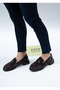 5509 Eren Shoes&Bag Genuine Leather Printed Buckle Detailed Thick and Low Heeled Women's Casual Shoes Real Leather Brown - 4