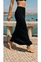 Straight Pencil Stretch Long Black Elastic Waist Skirt - 3