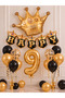 Party 9 Years Old Black Gold Birthday Party Set Number Foil Balloon Crown Happy Banner Balloon Decoration Set 1-9 Years Old - 2