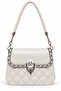 Quilted Embroidered Stone Detailed Double Strap Women's Stylish Hand and Shoulder Bag Cream