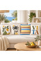 Mediterranean Summer Themed Palm Lemon Striped Digital Printed Set of 4 Decorative Throw Pillow Covers - 2
