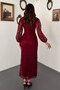 Burgundy Guipure Detailed Lace Dress - 5