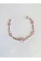 Steel Bracelet - Bracelet with Bow Detail, Pink Stones, Leaves and Flowers - 5