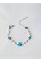 Bracelet-Blue Cherry Blossom Leaf Detail Stone Inlaced Silver Color Steel Bracelet - 6