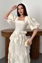 Beige Balloon Sleeve Layered Dress - 3