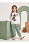 Girl's Ecru Printed Sweatshirt and Green Jogger Sweatpants Set