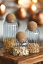 Set of 3 Striped Glass Jars with Cork Top Lids, Tea Sugar Coffee Jar Legumes (500-700-1000)