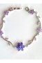 Bracelet-Purple Cherry Blossom Leaf Detail Stone-Encropped Silver Color Steel Bracelet