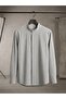 Men's Slim Fit Long Sleeve 100% Cotton Striped Shirt with Stand Collar - 4