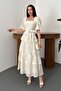 Beige Balloon Sleeve Layered Dress