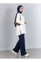 Women's White Oversize Modal Fabric Slit Detailed Crew Neck Hijab Tunic - 5