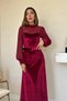 Burgundy Velvet Dress with Lace Detail - 2