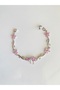 Steel Bracelet - Bracelet with Bow Detail, Pink Stones, Leaves and Flowers - 7