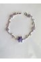 Bracelet-Purple Cherry Blossom Leaf Detail Stone-Encropped Silver Color Steel Bracelet - 5