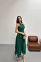 Emerald Green Ruffled Dress with Gathered Front - 2