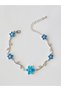 Bracelet-Blue Cherry Blossom Leaf Detail Stone Inlaced Silver Color Steel Bracelet - 3