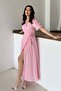 Pink Double Breasted Collar Muslin Linen Dress - 2