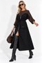 Women's Black and White Zippered Waist Gathered Dress with Pockets - 5