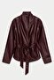 Shawl Collar Belted Black Leather Jacket |   Women's Outerwear