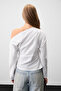 Kaleyra Women's Shirred Asymmetric Collar Long Sleeve White Blouse - 5