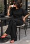 Few Tint Women's Black Two-Piece Set – Batwing Sleeve Blouse and High-Waisted Wide-Leg Pants Top and Bottom Set - 3